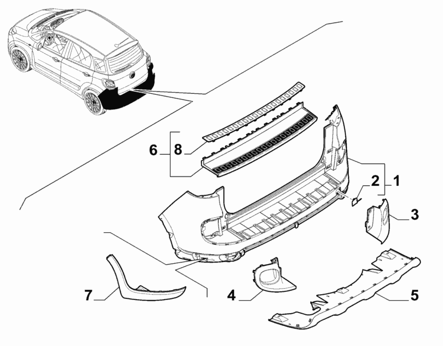 735578748 Fiat 500L REAR BUMPER PROTECTION SHOP SOILED