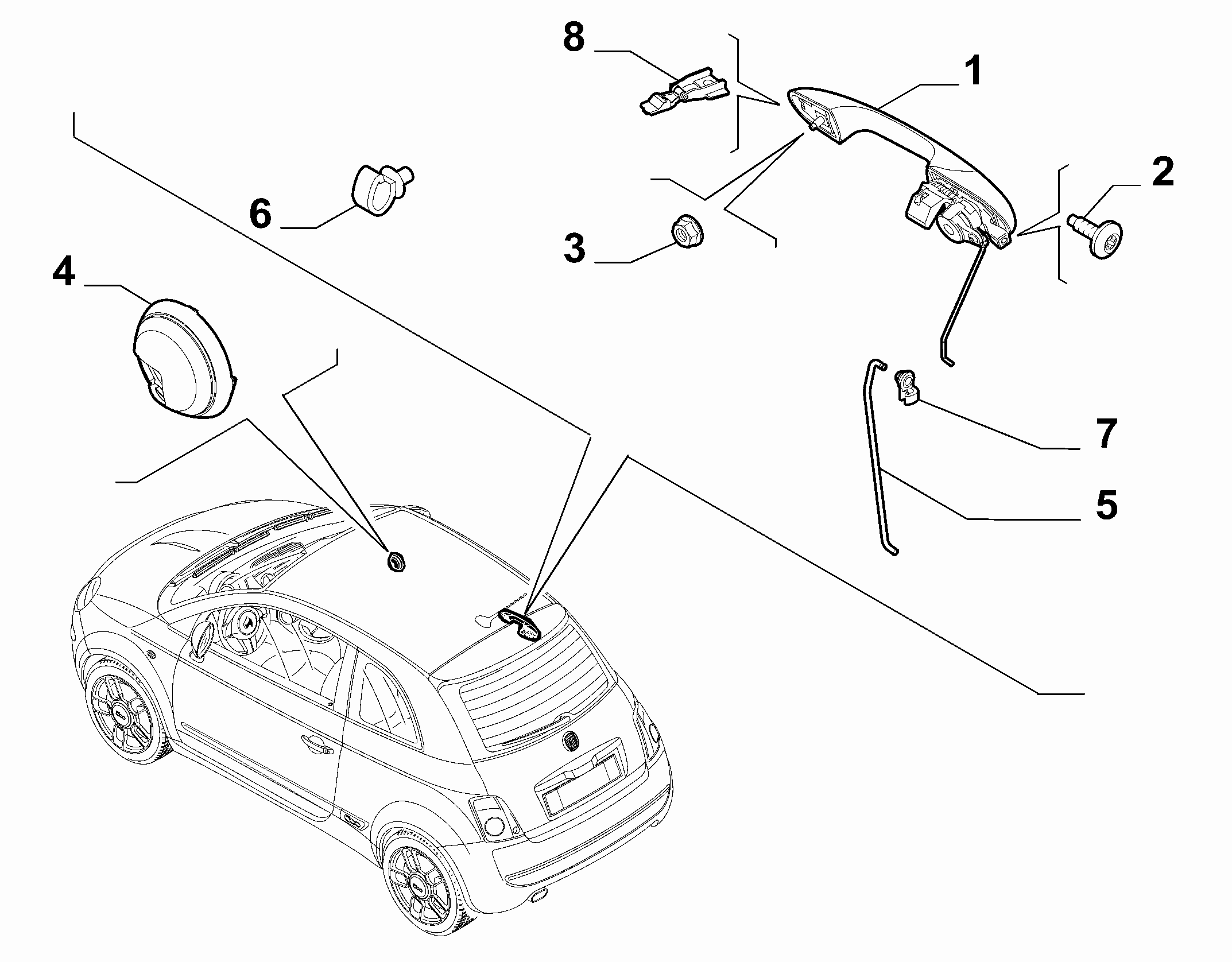 Genuine Fiat 500 Door Handle Repair Kit – Front O/S Or N/S, 2008-2012, 51964555