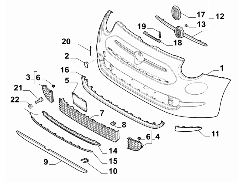 FIAT 500 LH FRONT BUMPER MOULDING