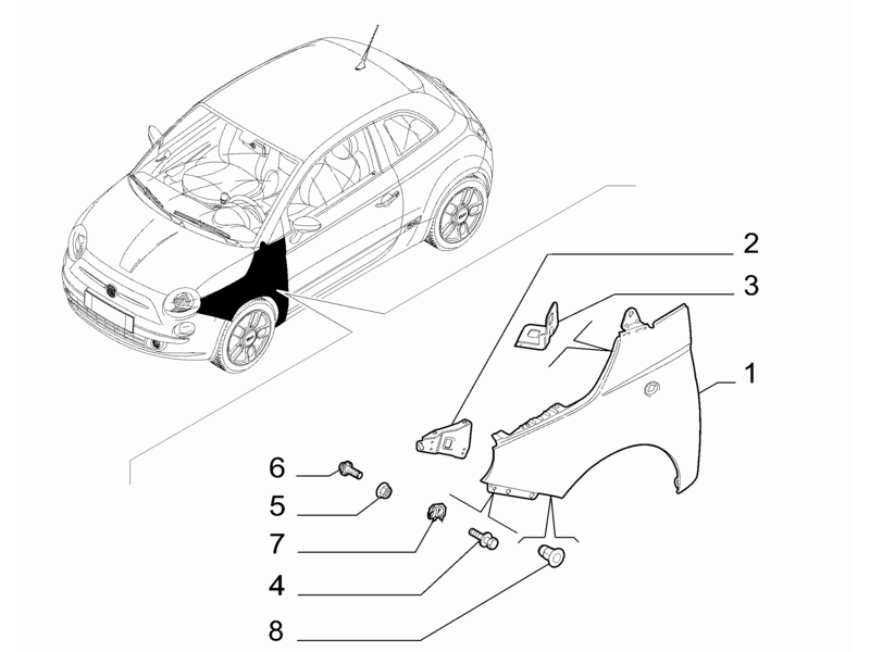 FIAT 500 N/S FRONT WING/FENDER BRACKET
