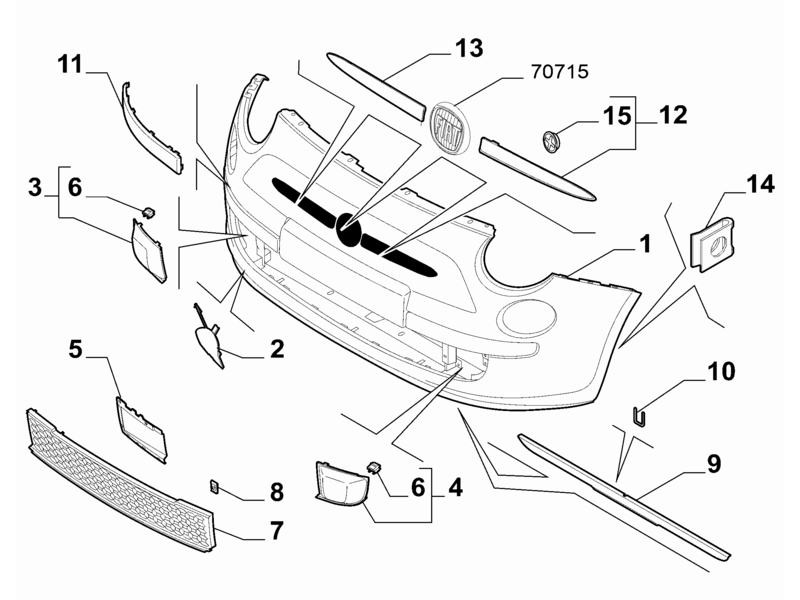 FIAT 500 N/S GRILLE WITH OUT FOG 