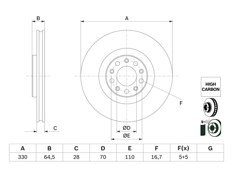 ALFA ROMEO GIULIA BRAKE DISC FRONT SINGLE BOSCH